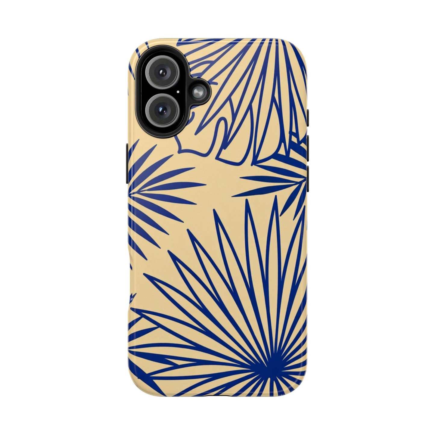 Tropical Palm Pattern Tough Phone Case — Navy Blue Fan Leaves on Sand