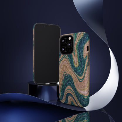 Marbled Teal & Gold Phone Case — Glitter Swirl Tough Case