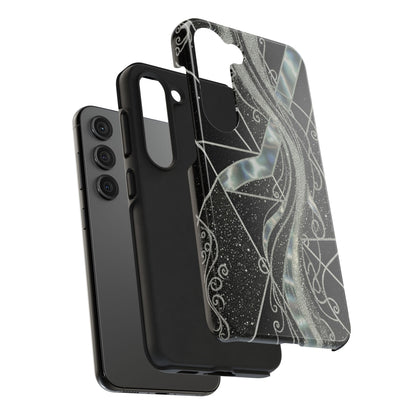 Geometry Tough Phone Case — Iridescent Ribbon on Black Celestial Background