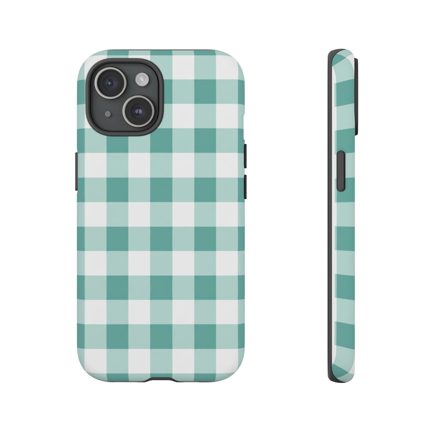 Mint Green Buffalo Check Tough Phone Case — Durable Plaid Protective Cover