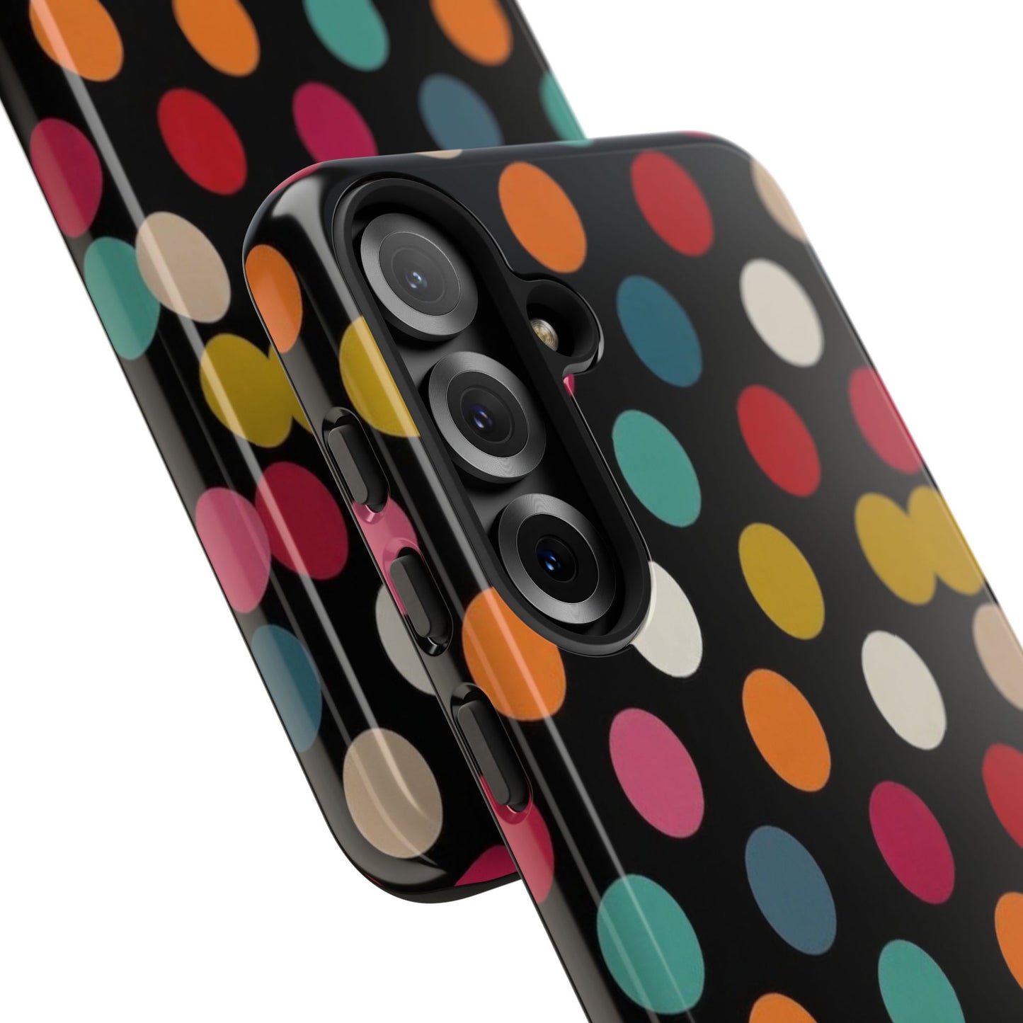 Polka Dot Tough Phone Case – Colorful Retro Dots on Black