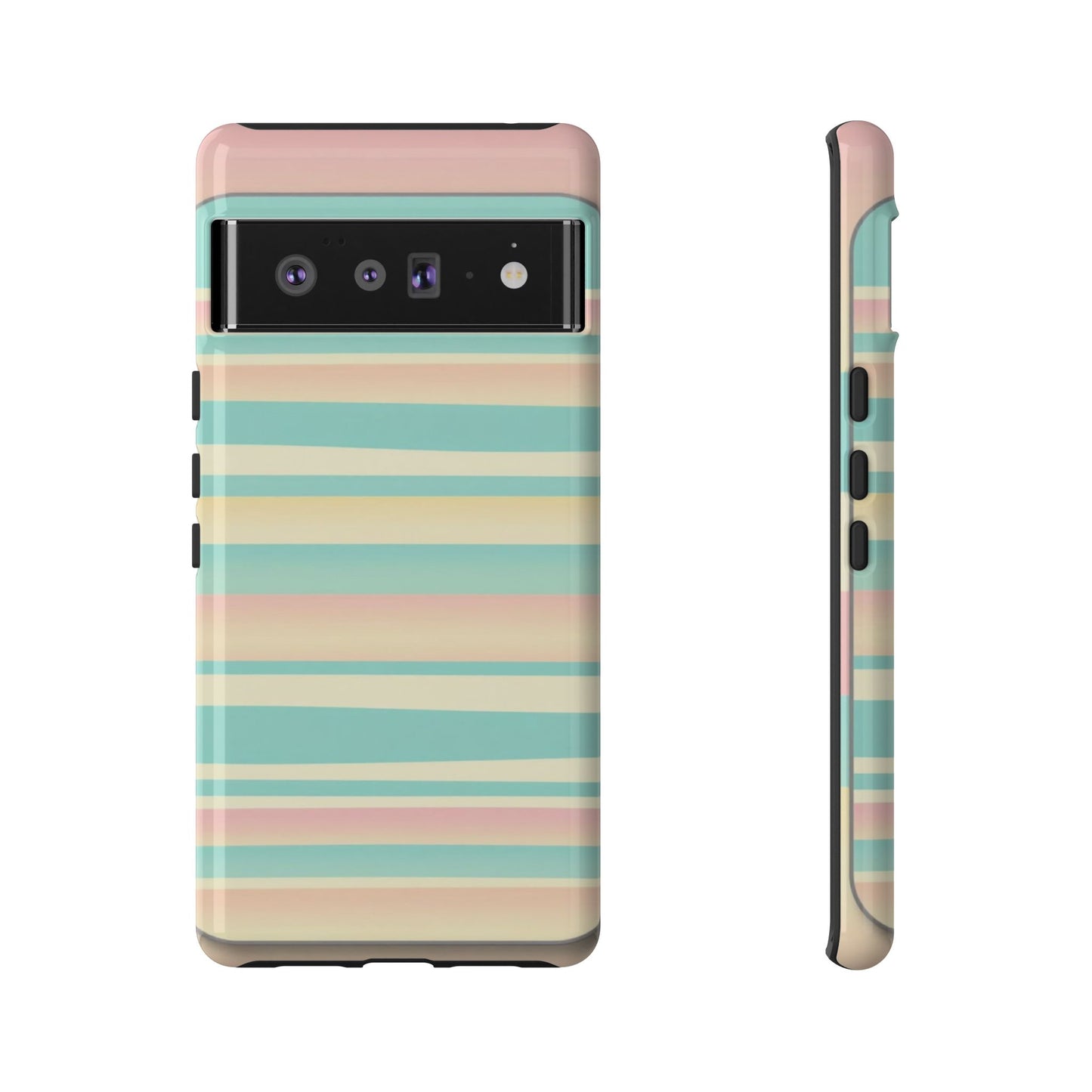 Pastel Striped Tough Phone Case — Mint, Peach & Cream Protective Cover