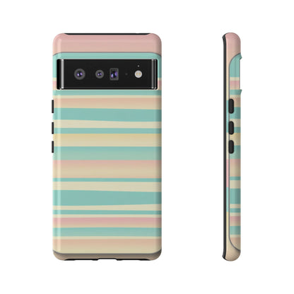 Pastel Striped Tough Phone Case — Mint, Peach & Cream Protective Cover