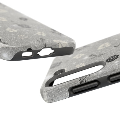 Floral Glitter Tough Phone Case — Black & Silver Vintage Flower Protective Cover