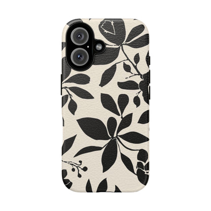 Black Floral Pattern Phone Case — Monochrome Botanical Tough Case
