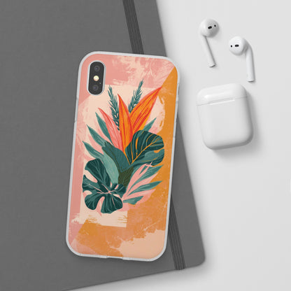 Tropical Botanical Phone Case — Pink & Orange Floral Flexi Case
