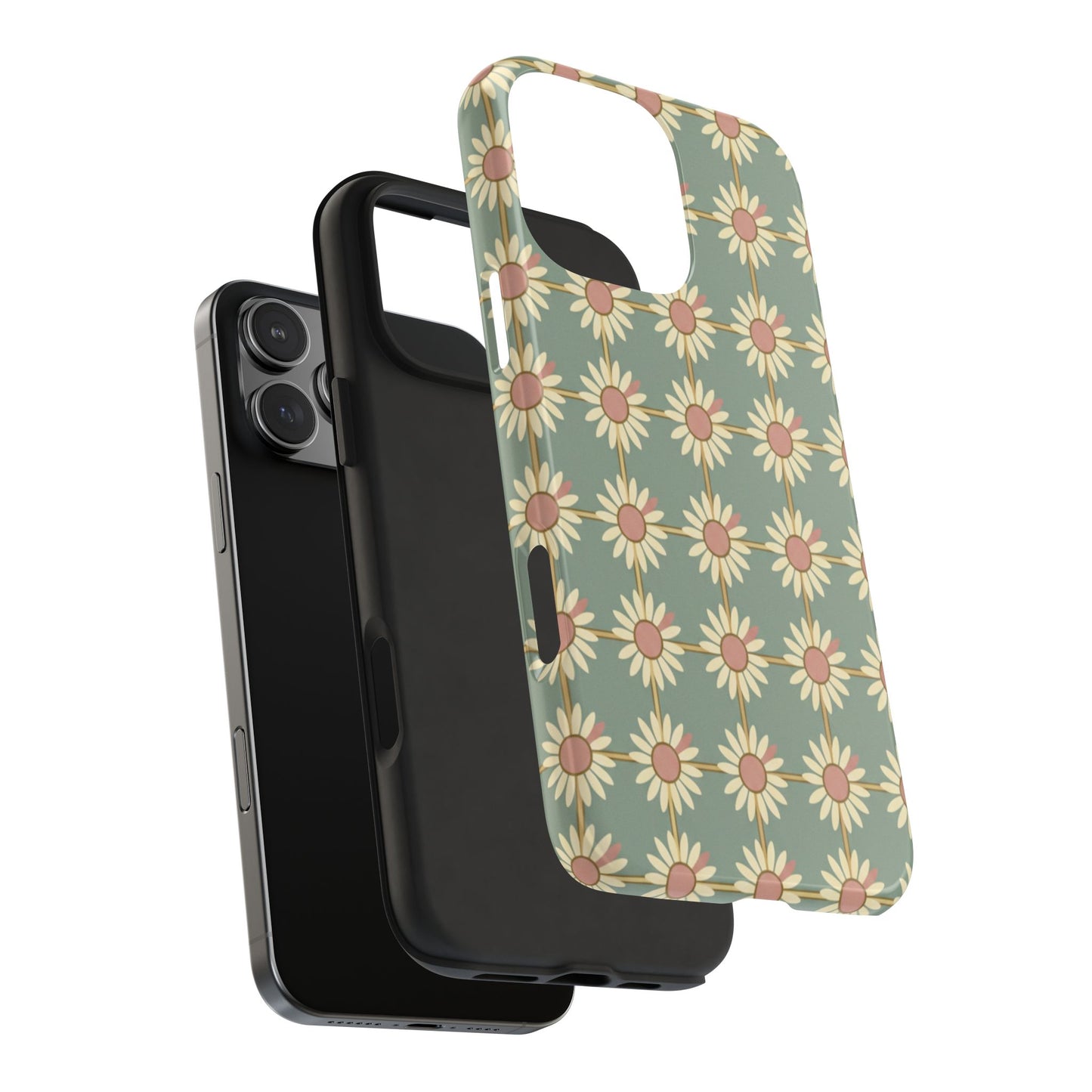 Daisy Pattern Tough Phone Case — Retro Floral Protective Cover