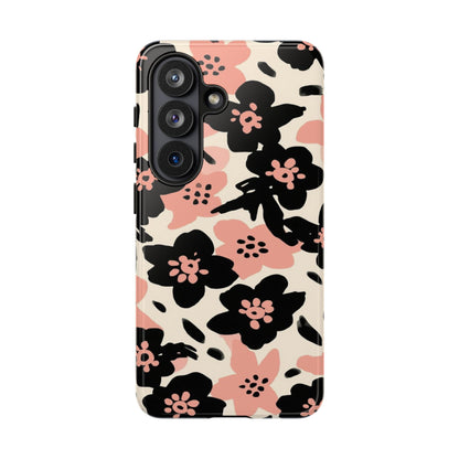 Floral Phone Case — Pink & Black Retro Blossom Protective Cover