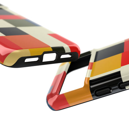 Abstract Color Block Tough Phone Case — Retro Geometric Protective Cover