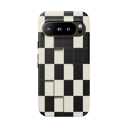 Checkerboard Tough Phone Case — Classic Black & Cream Grid Protective Cover