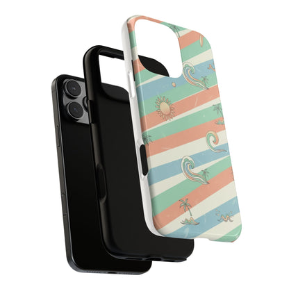 Surf Stripe Tough Phone Case — Retro Beach Waves Pattern
