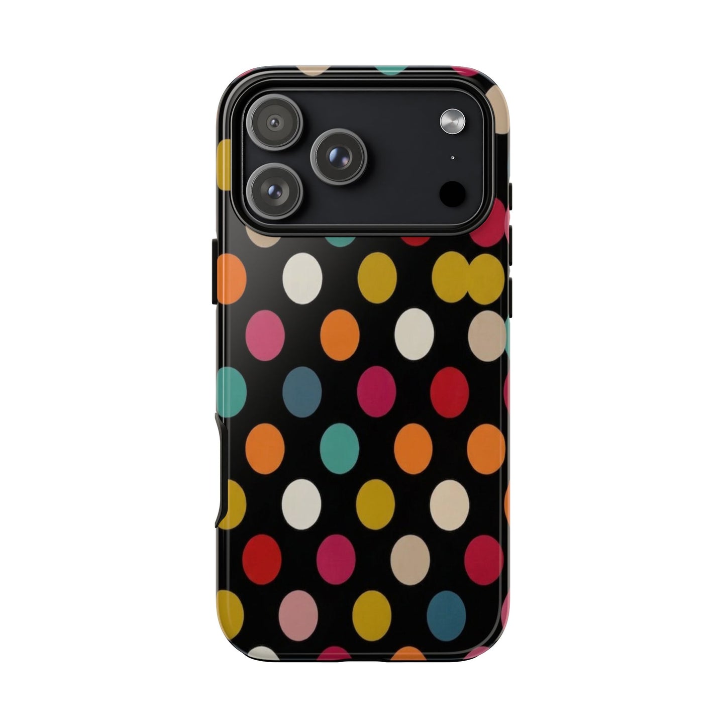 Polka Dot Tough Phone Case – Colorful Retro Dots on Black