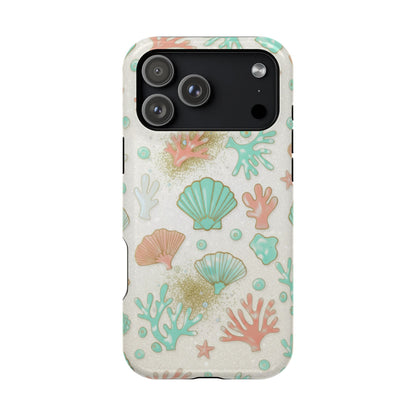 Sea Shells Magnetic Impact Phone Case — Pastel Coral & Teal Beach Design
