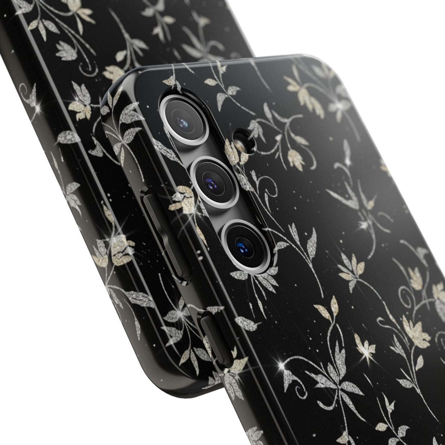 Floral Noir Tough Phone Case — Vintage Black Botanical Protective Cover