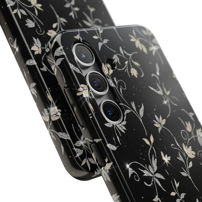 Floral Noir Tough Phone Case — Vintage Black Botanical Protective Cover