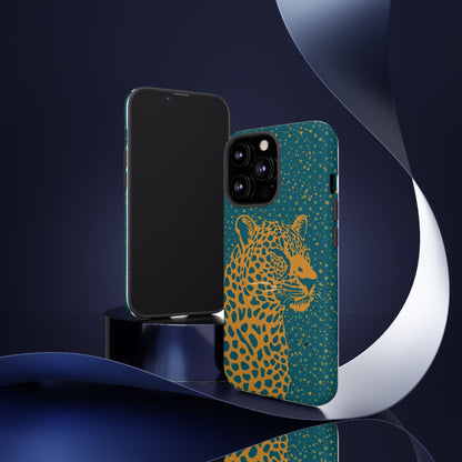 Leopard Spotlight Phone Case — Teal Gold Animal Print Protective Cover