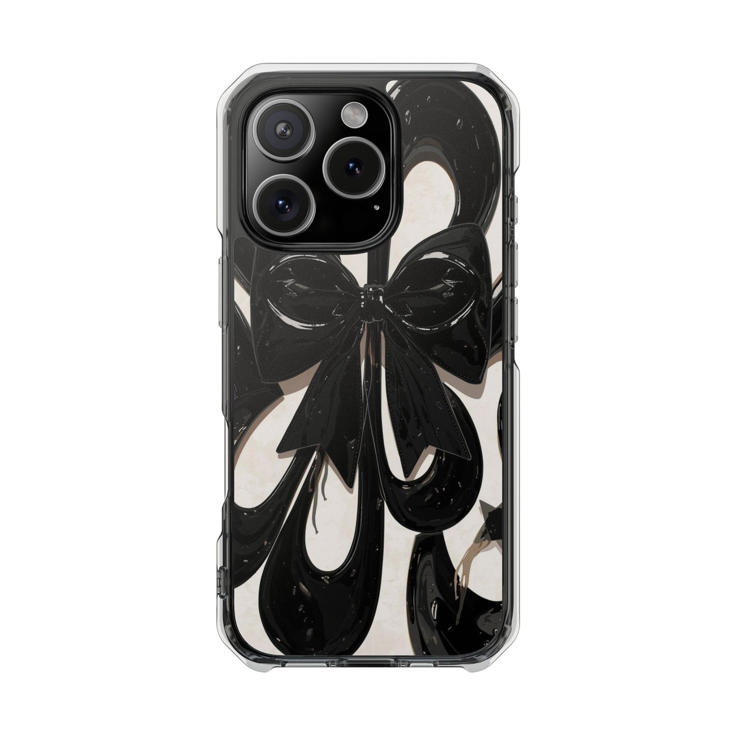Clear Magnetic Phone Case — Black Abstract Bow Design