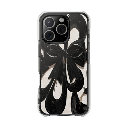 Clear Magnetic Phone Case — Black Abstract Bow Design