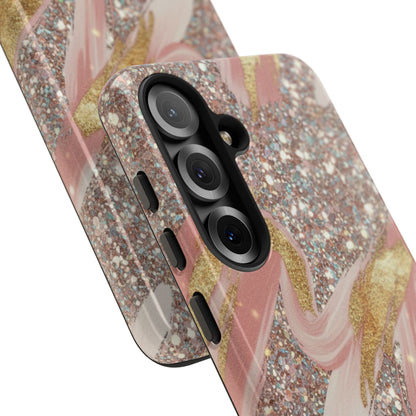 Glitter Blush Marble Phone Case — Pink Gold Swirl Tough Case