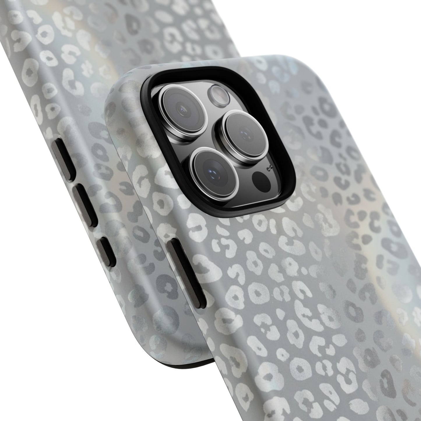 Grey Leopard Print Tough Phone Case — Durable Protective iPhone Cover