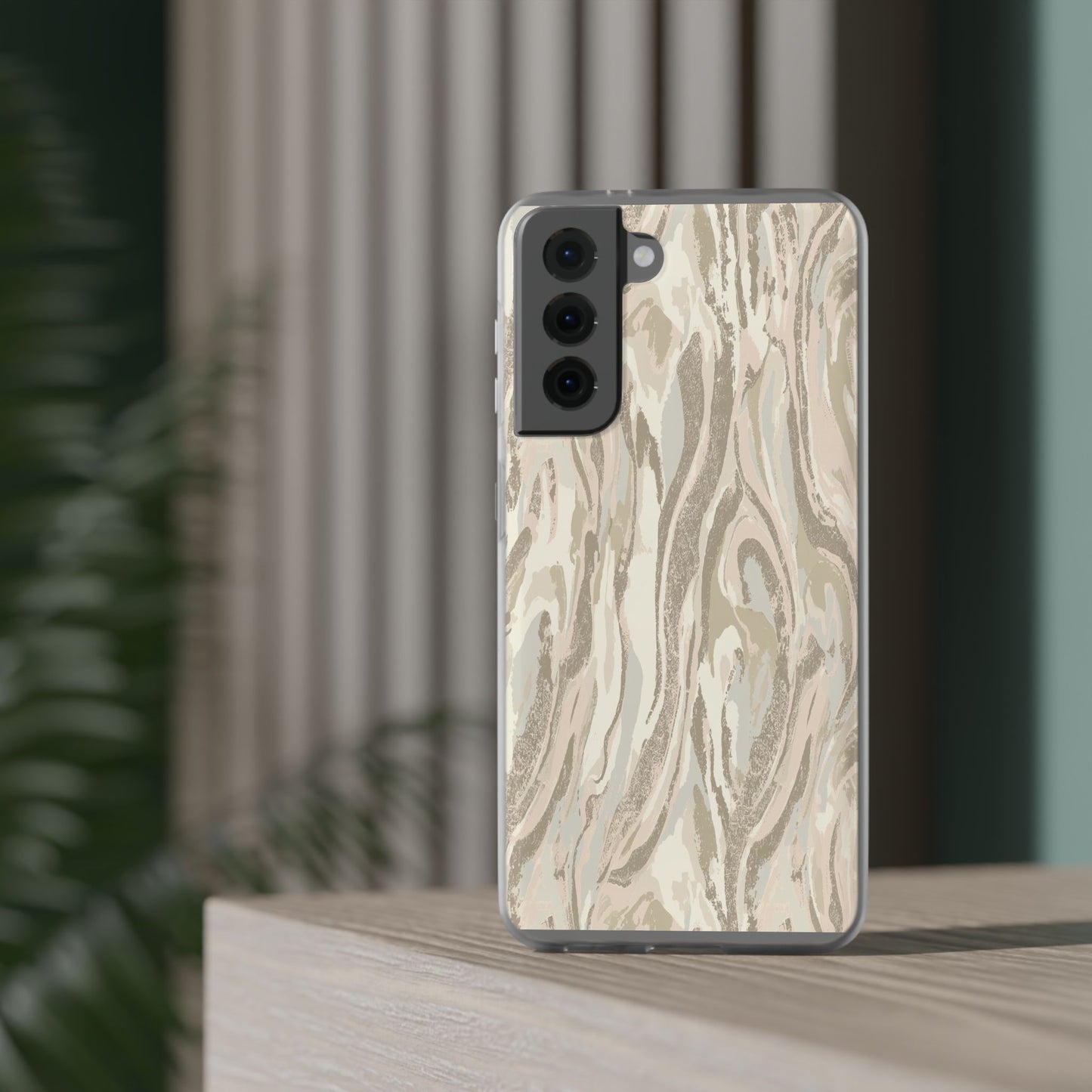 Neutral Marble Swirl Flexi Phone Case — Beige Abstract Protective Cover