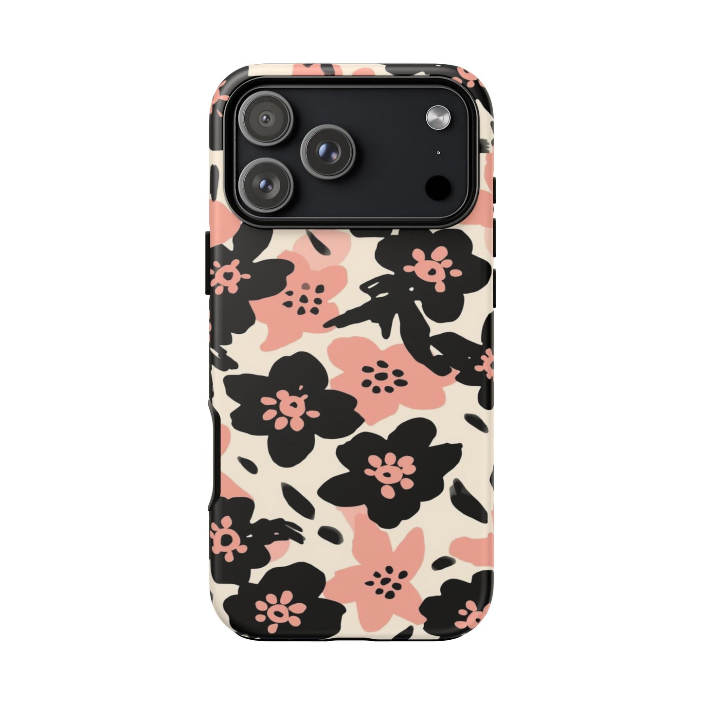 Floral Phone Case — Pink & Black Retro Blossom Protective Cover