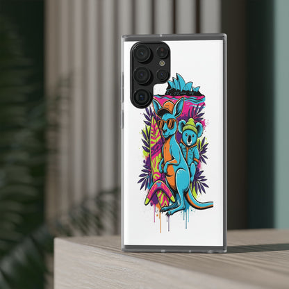 Kangaroo & Koala Surf Phone Case — Neon Aussie Beach Vibes Flexible Case