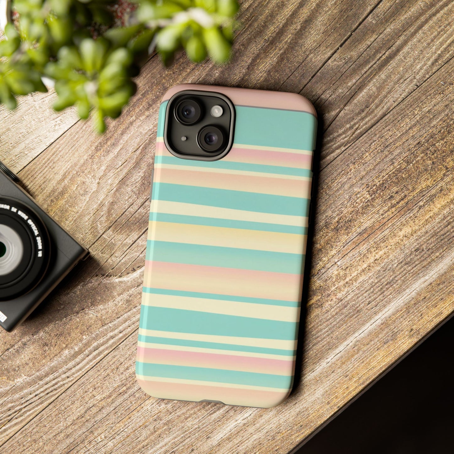 Pastel Striped Tough Phone Case — Mint, Peach & Cream Protective Cover
