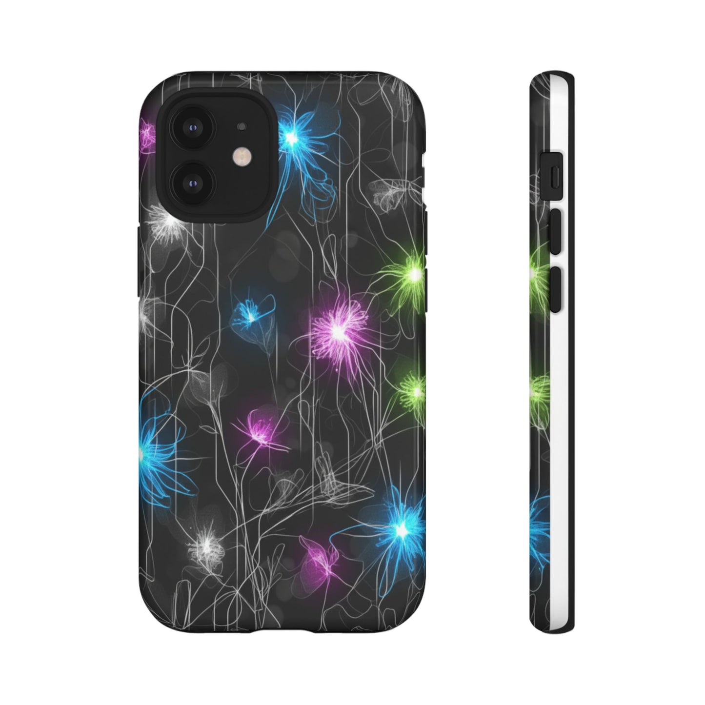 Neon Floral Tough Phone Case — Glow Flower Protective iPhone Cover
