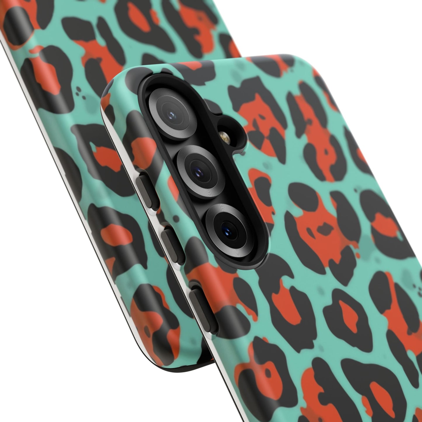 Leopard Print Tough Phone Case — Teal & Rust Protective iPhone Cover