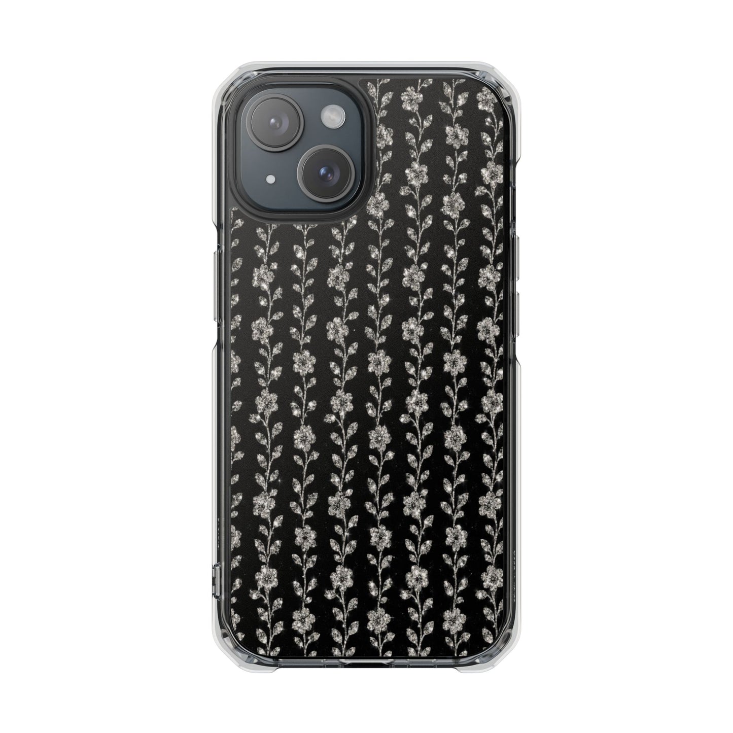 Clear Magnetic Phone Case — Minimal Black Floral Vine Pattern