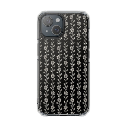 Clear Magnetic Phone Case — Minimal Black Floral Vine Pattern