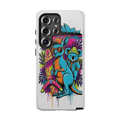 Kangaroo & Koala Surf Phone Case — Retro Neon Beach Art Tough Case