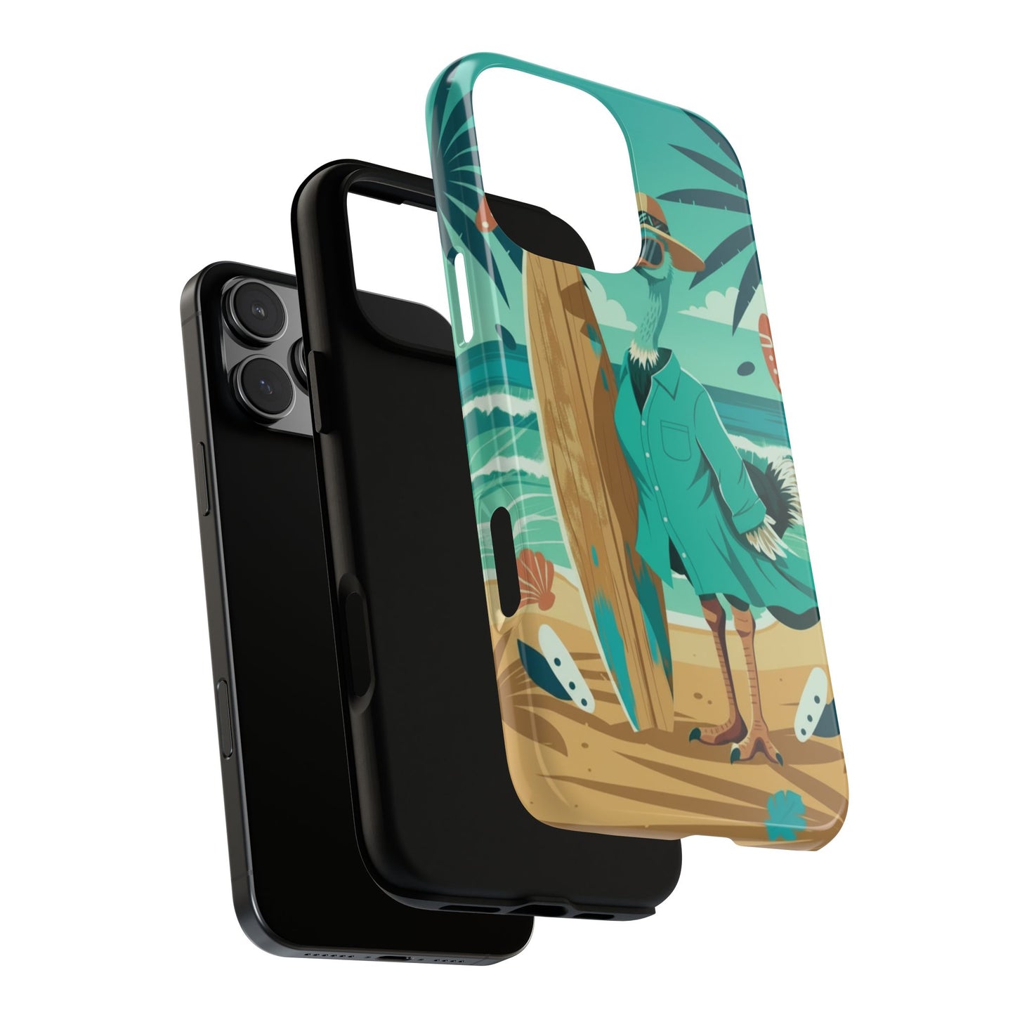 Phone Case — Retro Dressed Seagull Surfing Beach Illustration
