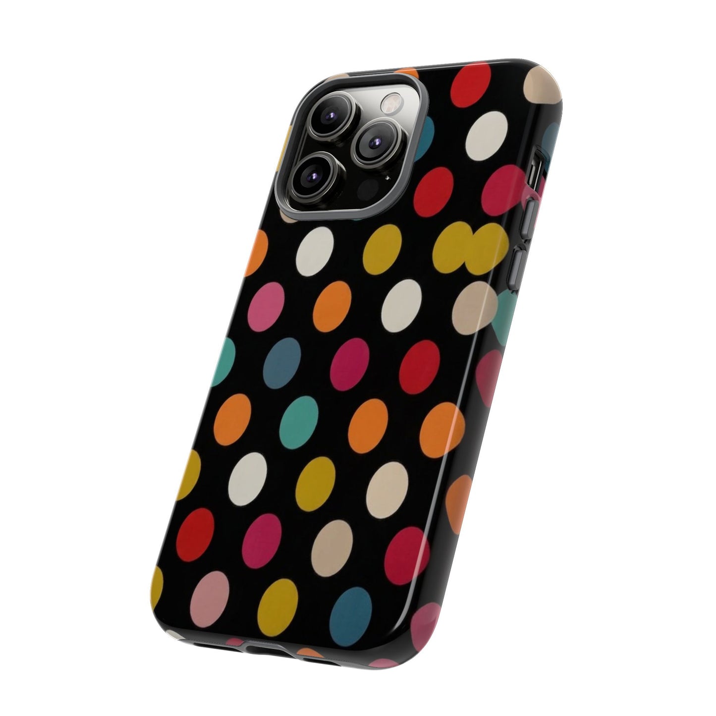 Polka Dot Tough Phone Case – Colorful Retro Dots on Black