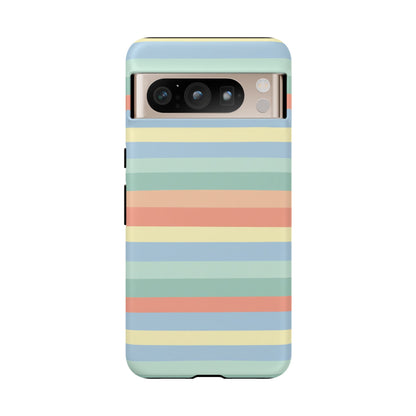 Pastel Striped Phone Case — Retro Horizontal Multi-Color Tough Case