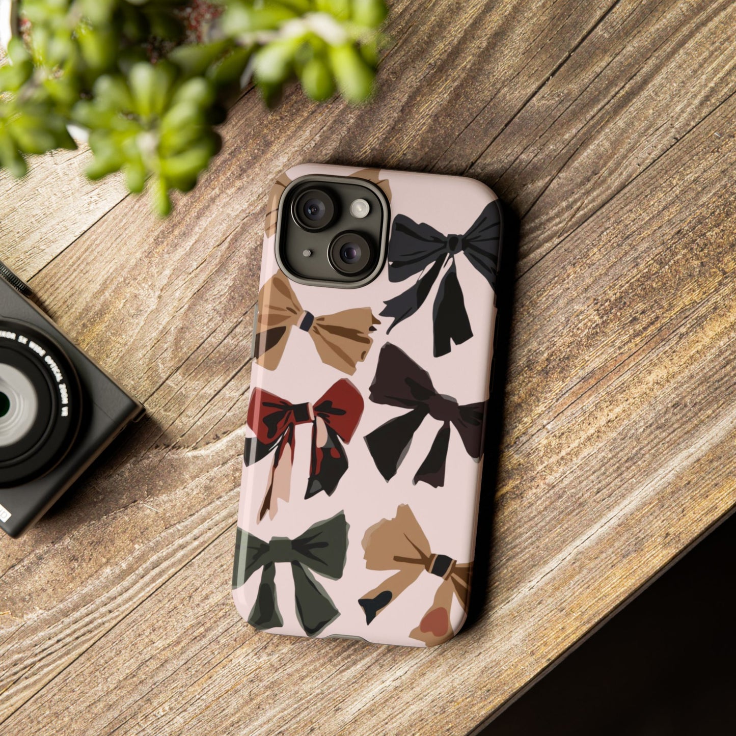 Bow Pattern Phone Case - Pink, Brown & Black Bows Protective Cover