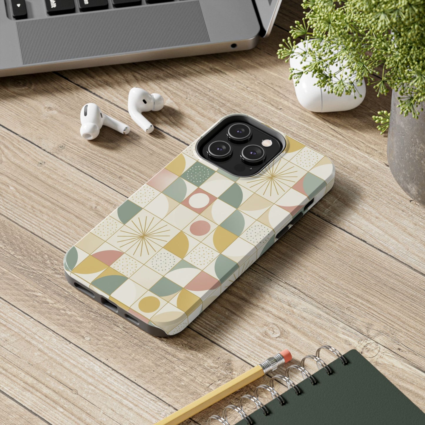 Retro Geometric Tough Phone Case — Pastel Midcentury Pattern