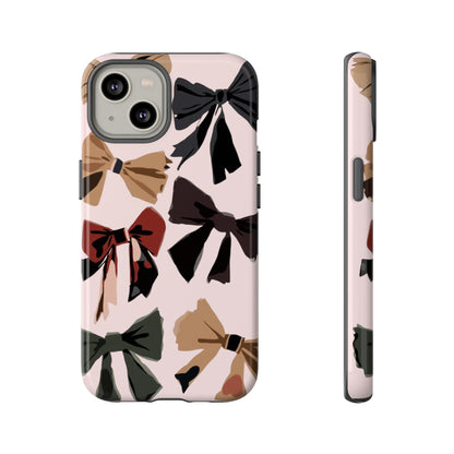 Bow Pattern Phone Case - Pink, Brown & Black Bows Protective Cover
