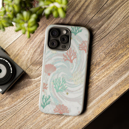 Seafoam Coral Tough Phone Case - Pastel Ocean Wave Design