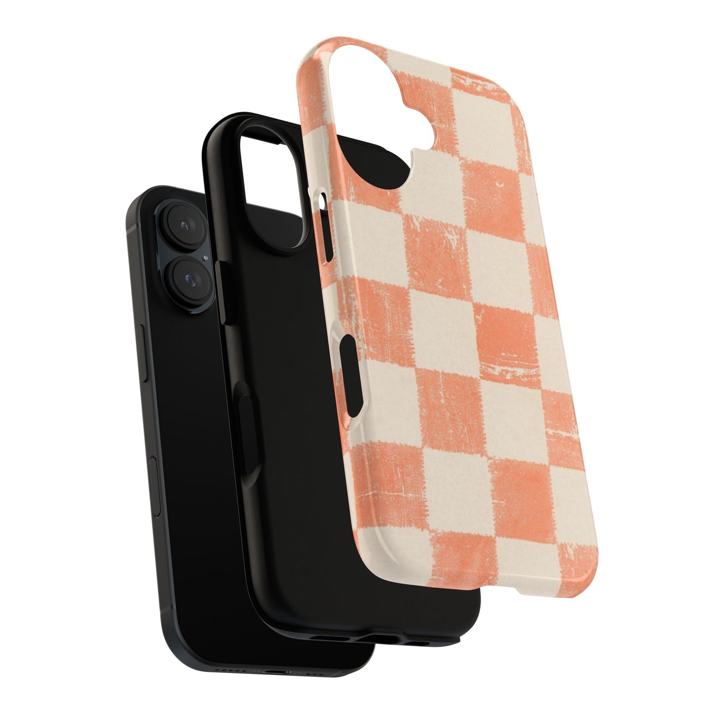 Peach Checkerboard Tough Phone Case — Retro Distressed Grid Design