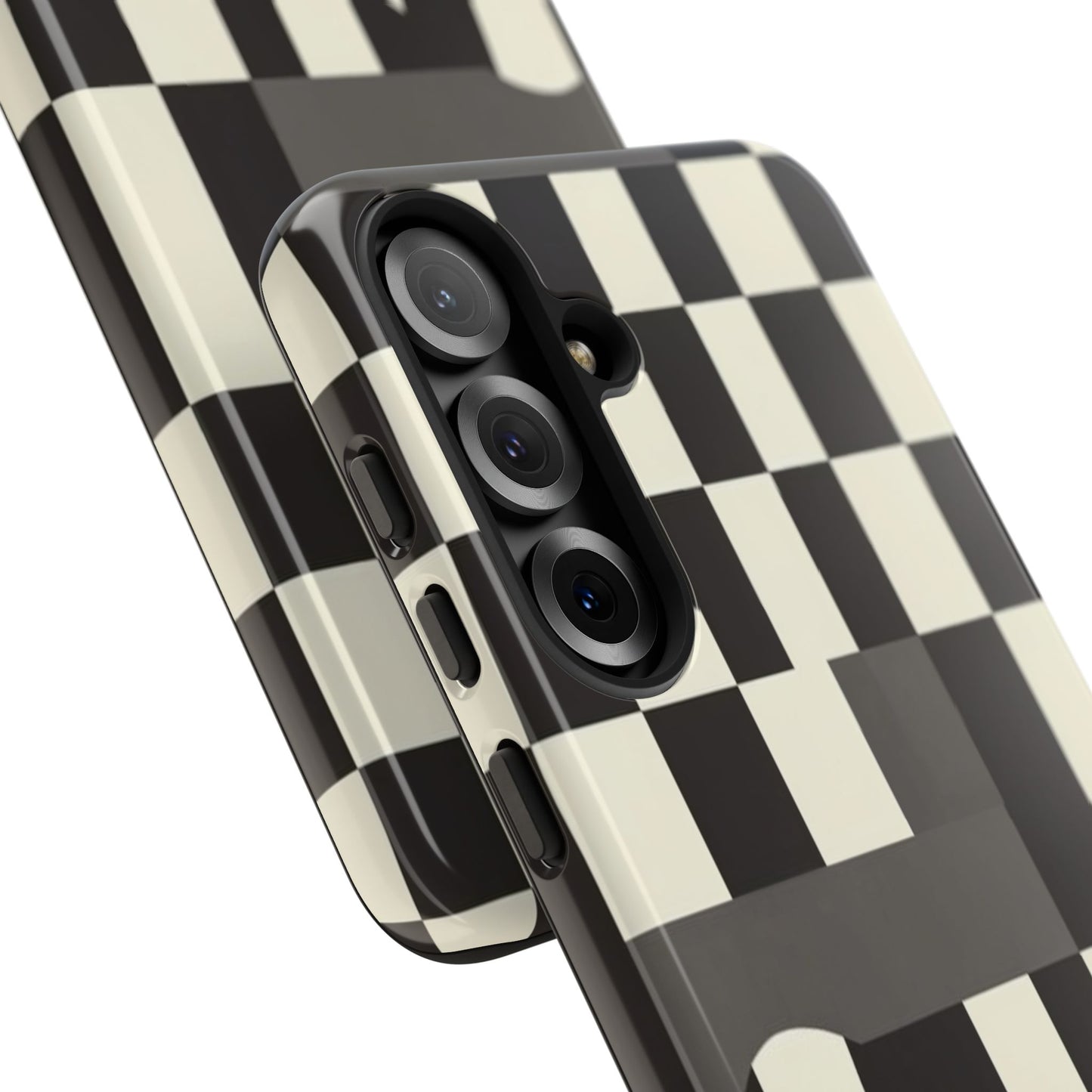 Checkerboard Wave Phone Case — Black & Cream Graphic Tough Case