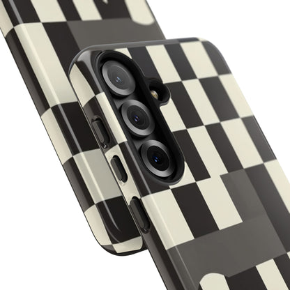 Checkerboard Wave Phone Case — Black & Cream Graphic Tough Case