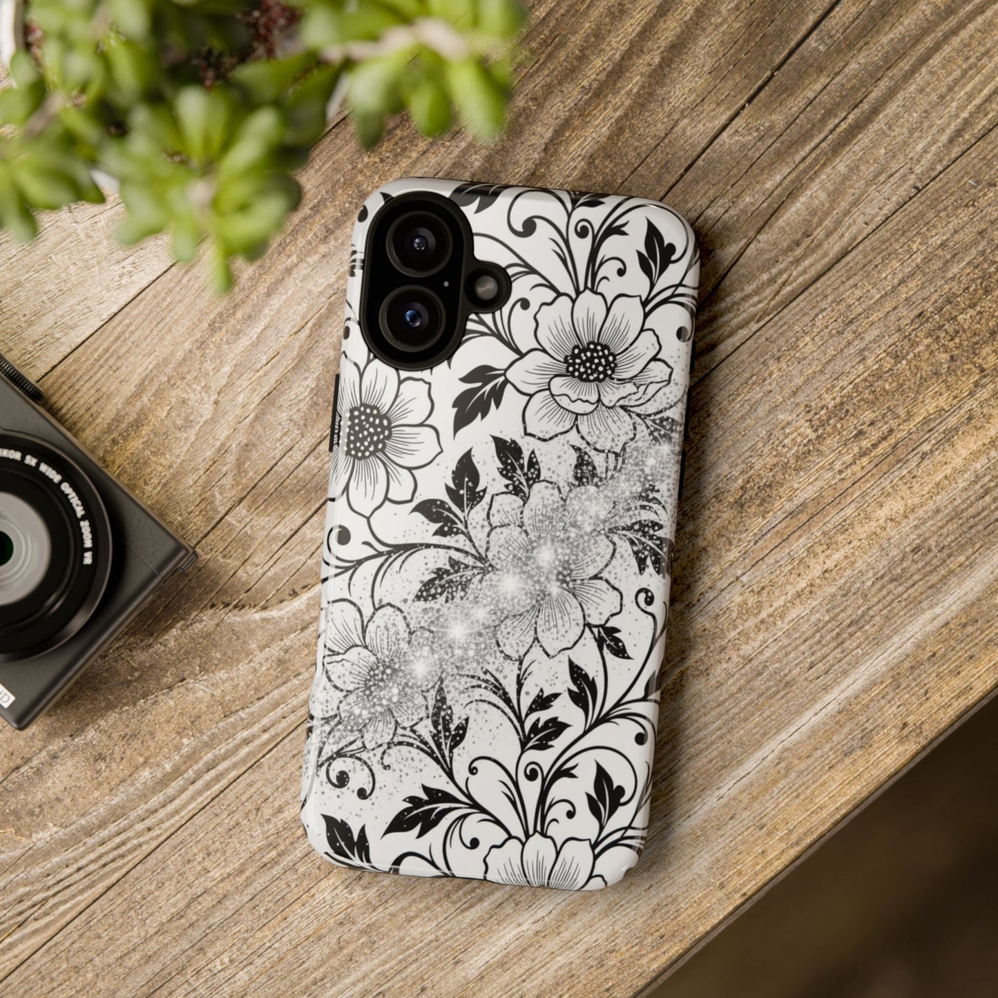 Floral Lace Phone Case — Black & White Vintage Flower Protective Case