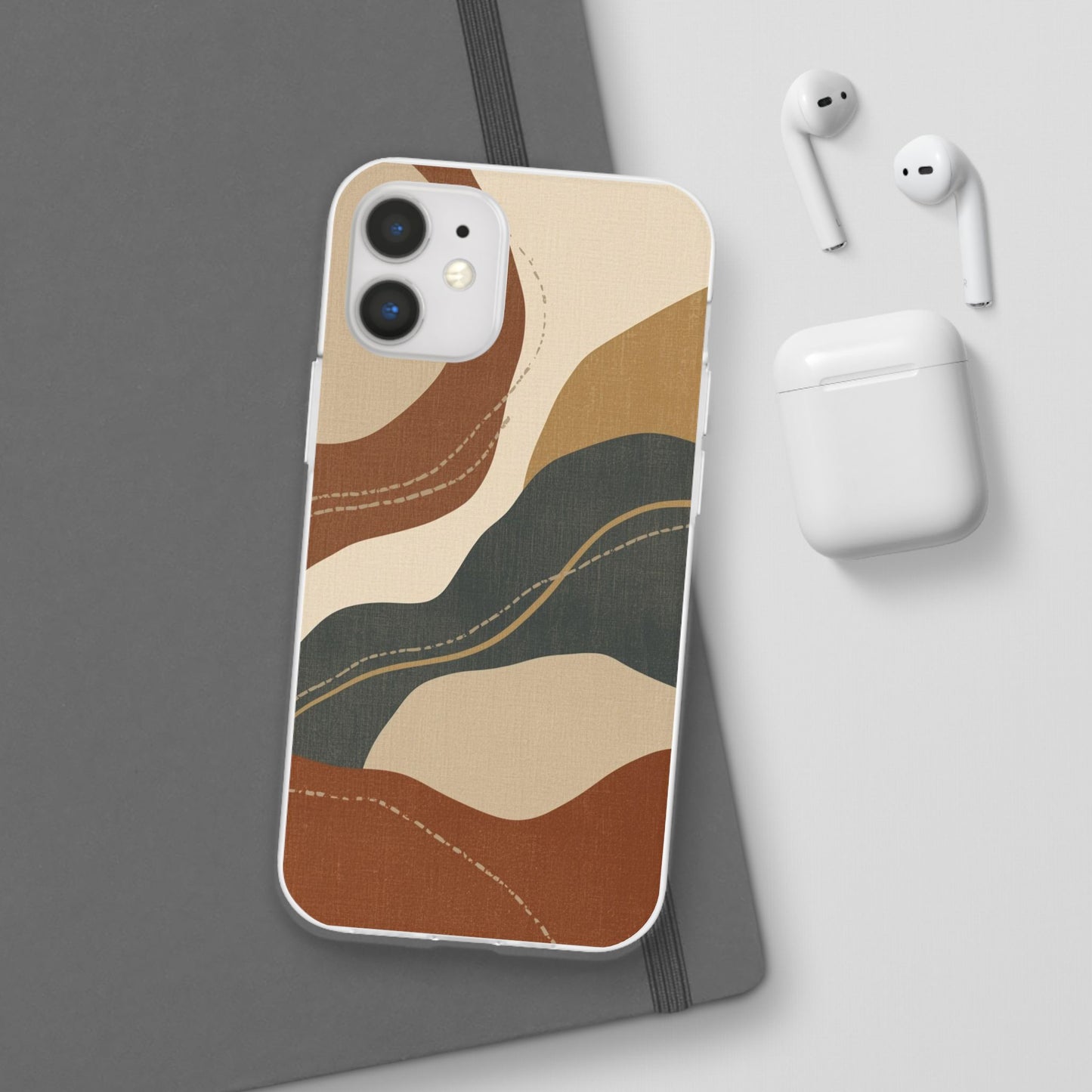 Abstract Earth Tone Phone Case — Boho Wavy Flexi Case