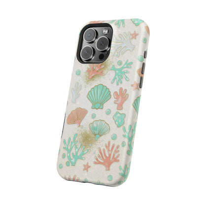 Sea Shells Magnetic Impact Phone Case — Pastel Coral & Teal Beach Design