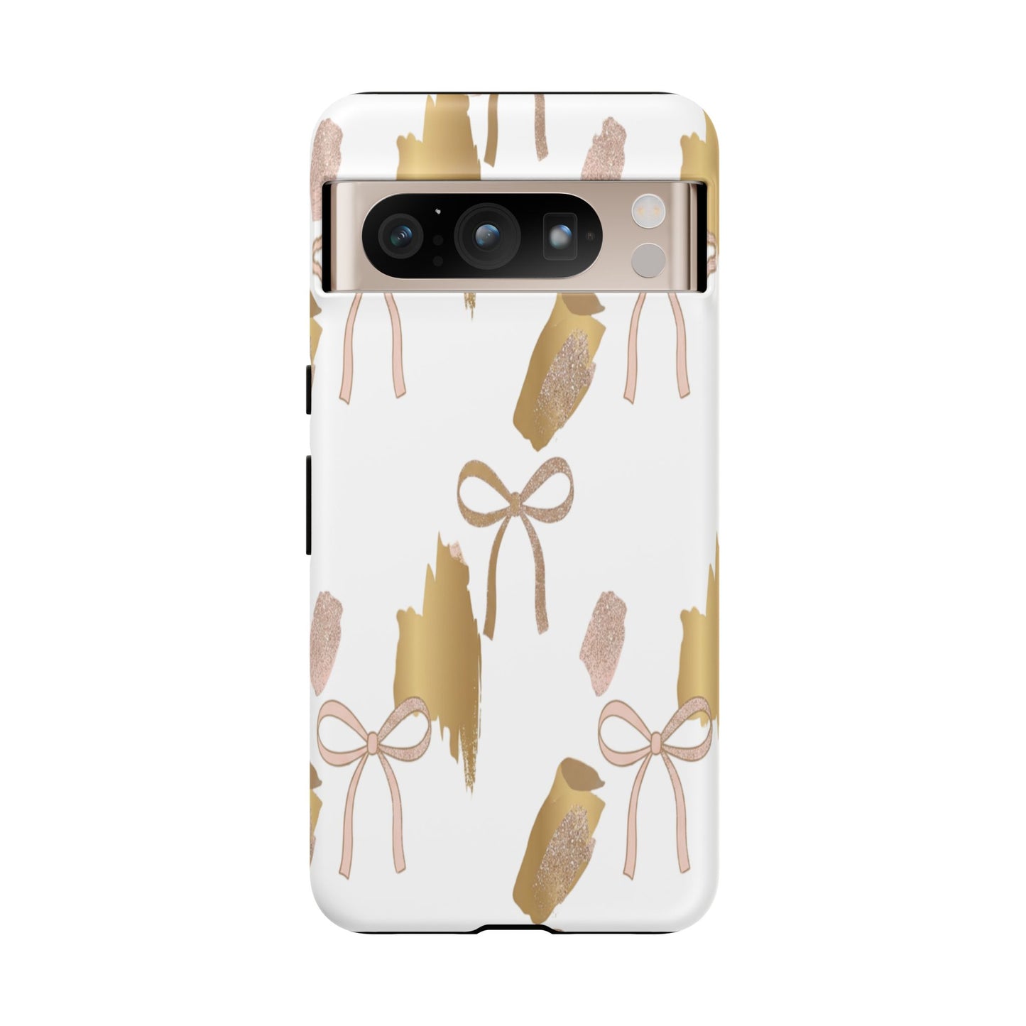 Phone Case — Gold Brushstroke & Blush Bow Pattern