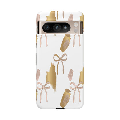 Phone Case — Gold Brushstroke & Blush Bow Pattern