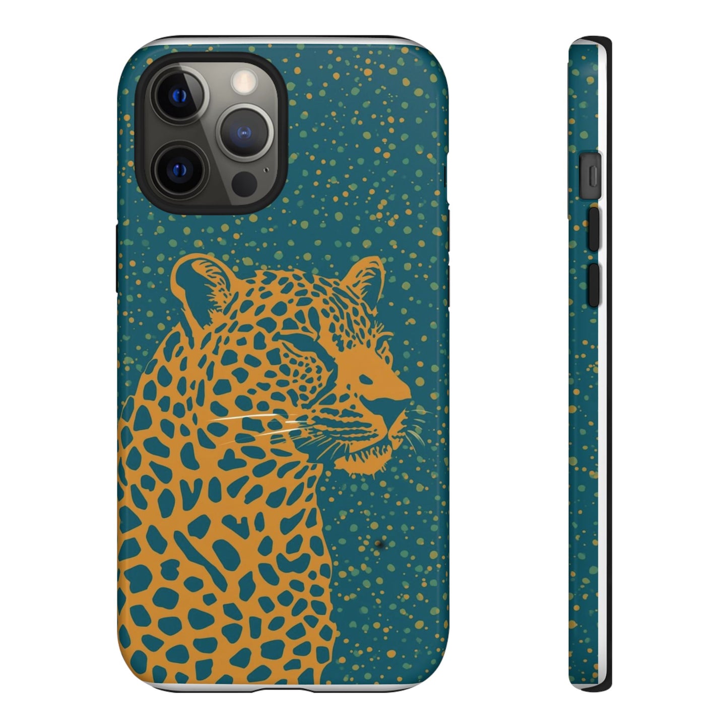 Leopard Spotlight Phone Case — Teal Gold Animal Print Protective Cover