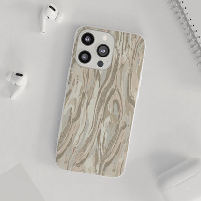 Neutral Marble Swirl Flexi Phone Case — Beige Abstract Protective Cover
